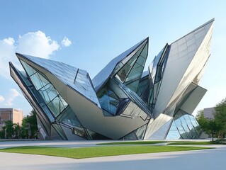 Contemporary art museum with angular, avant-garde architecture
