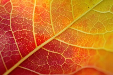Obraz premium Close-up of vibrant autumn leaves showcasing intricate vein patterns.