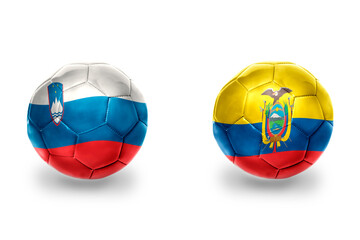Obraz premium football balls with national flags of slovenia and ecuador ,soccer teams. on the white background.