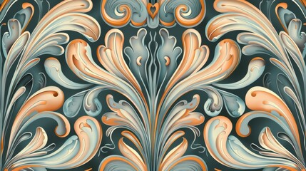 Ornate floral design with flowing curves in soft colors.