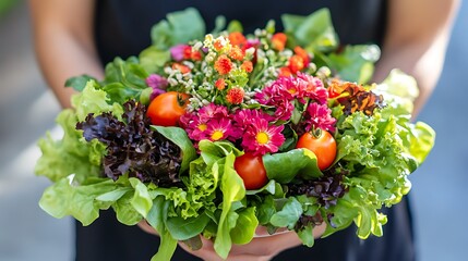 A fresh salad with mixed greens, tomatoes, and avocado, topped with sunflower seeds and olive oil for an immune-boosting meal 