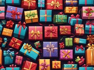A Colorful Collection Of Wrapped Presents With Ribbons