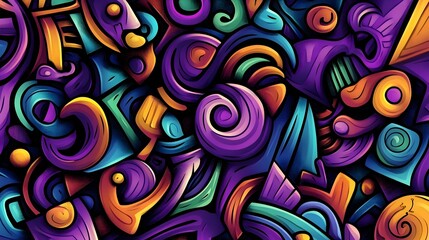 Fototapeta premium Abstract colorful doodle art background with various shapes and patterns.