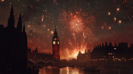 Fototapeta premium Fireworks over a famous landmark, celebrating the New Year in an iconic way