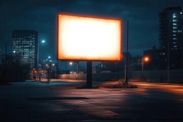 Urban Night Scene Blank Billboard Advertising Mockup Vertical Lightbox Stand