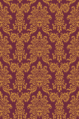 Seamless Luxurious Antique Baroque Damask Pattern On Burgundy Background