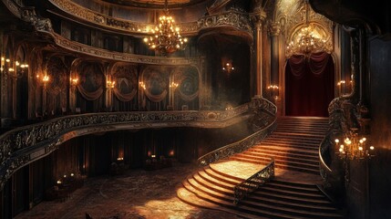 Obraz premium Historic opera house with a grand staircase and opulent interior