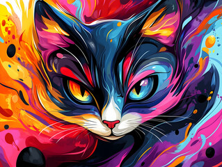 Vibrant Cat Abstract Illustration