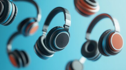 Naklejka premium Realistic image of floating 3D headphones