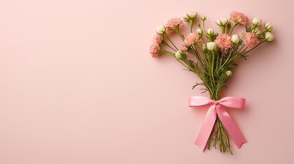 Pink Floral Arrangement Symbolizing Breast Cancer Awareness with a Cute Ribbon on a Soft Pink Background for Health Campaigns and Awareness Initiatives