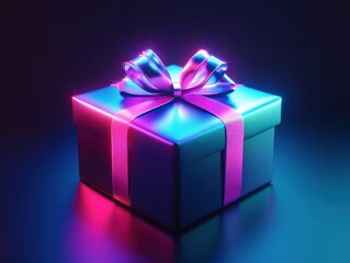 Obraz premium Gift Box with Neon Lights