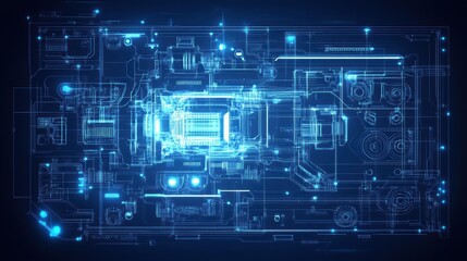 Obraz premium A digital blueprint of a complex technological device.