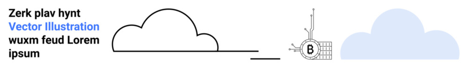 Wireframed cloud with abstract elements and text. Ideal for IT, web design, data visualization, technology concepts, creative industries, branding, education. Landing page