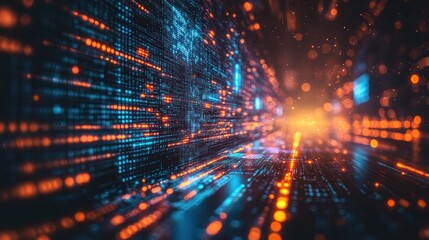 Obraz premium Abstract digital background with binary code and glowing lights, representing the future of technology and innovation.