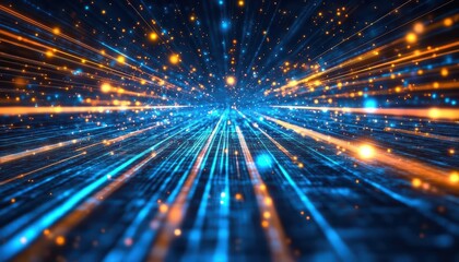 Fototapeta premium Abstract digital background with vibrant blue and orange light streaks.