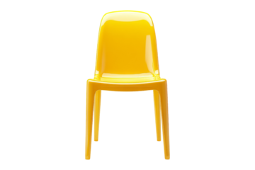 Bright yellow plastic chair indoor setting furniture photography modern design front view