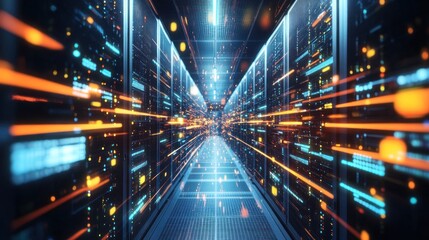 Fototapeta premium Digital Data Flow in a Server Room