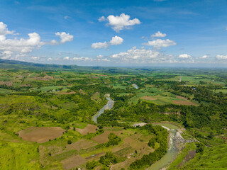 Fototapeta premium Aerial drone of river in a canyon on the island of Negros. Philippines.