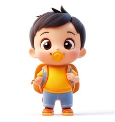Adorable 3D Render of a Toddler Boy with Backpack Ready for Preschool Adventure