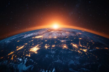 Obraz premium Earth at Night Satellite View with City Lights Glowing Over Africa Middle East Asia
