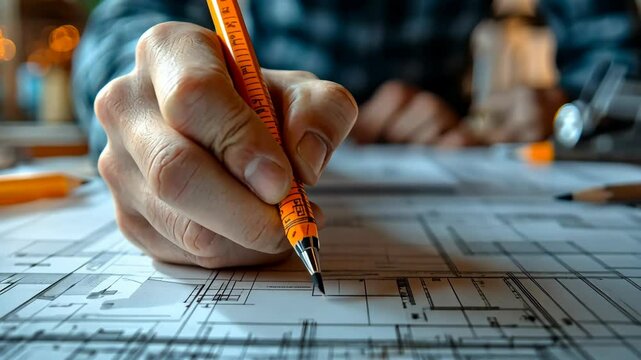 The engineer is drawing up the draft.