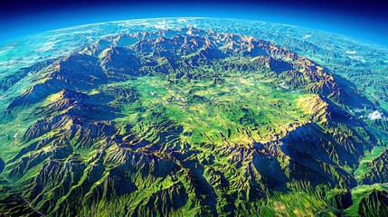 Majestic Aerial View of a Vibrant Green Mountain Landscape Surrounded by Clear Blue Skies and Earth&rsquo;s Natural Beauty