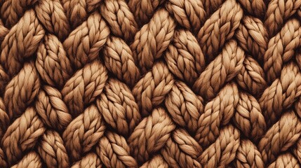 Close-up of a textured, brown knitted fabric with a distinctive cable knit pattern.
