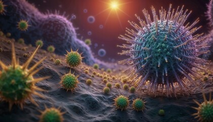 Virus particles with glowing effects