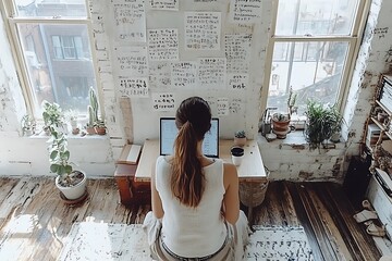 A freelancer working on a design project with a tablet and laptop