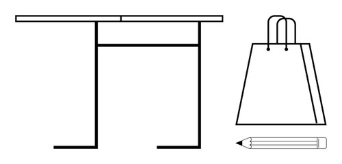 Desk with pencil and shopping bag suggesting themes of studying, working, and shopping. Ideal for educational materials, workspace design, shopping promotions, office themes, study environments