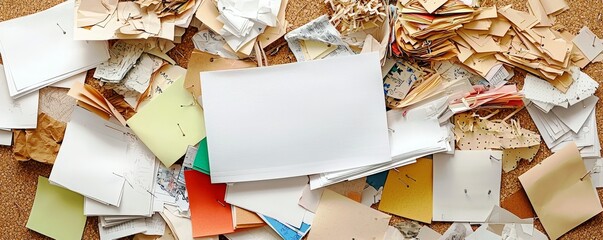 Colorful Pile of Various Scrap Papers and Art Materials for Creative Projects and Backgrounds