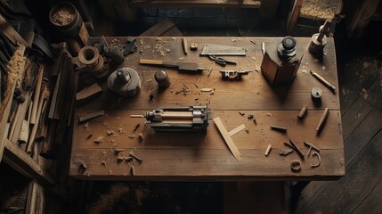 A Woodworking Workshop: Tools and Materials Spread Across a Table