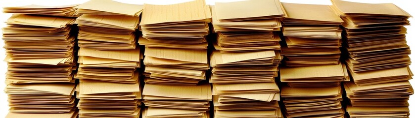 Naklejka premium Stacks of Blank Paper Sheets Organized Neatly in a Professional Office Environment for Document Preparation and Storage