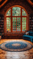 Obraz premium A person organizing their home office with shelves, books, and a laptop