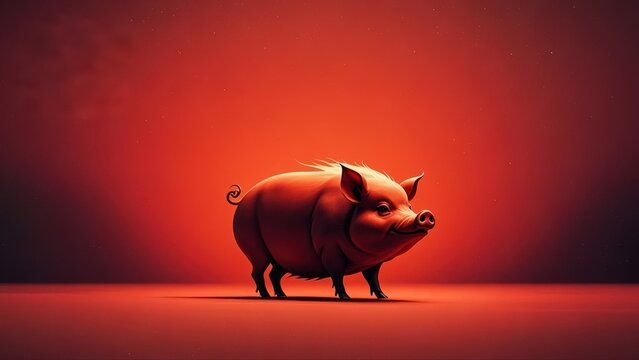Cartoon pig under red light