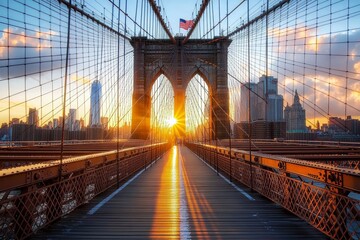 Brooklyn Bridge Sunset Over New York City