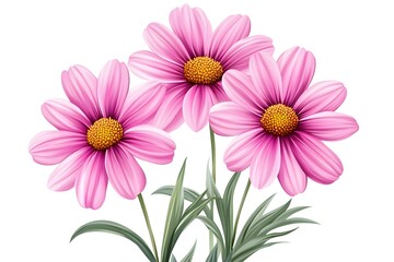 Watercolor Flower, Painting on canvas, Illustration Retro set with different daisy flowers. Colorful vector illustration isolated on white background in vintage style flower, watercolor, vector, pink,