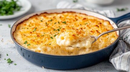 Delicious baked macaroni and cheese recipe home kitchen food cozy setting close-up view comfort food delight