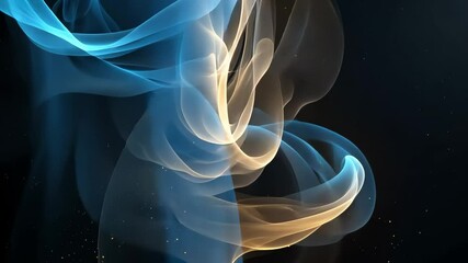Swirling abstract background with blue and yellow lines on black - Powered by Adobe