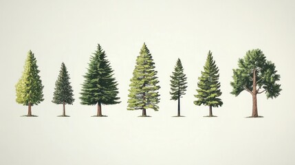Obraz premium Diverse Coniferous and Deciduous Trees Illustration