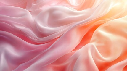 Soft, flowing fabric undulates gracefully in warm, golden light, revealing delicate hues of pink and peach that blend harmoniously. The interplay of light and texture creates an alluring ambiance