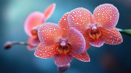 Dew Drops Adorn Two Pink Orchids Blooming Beautifully