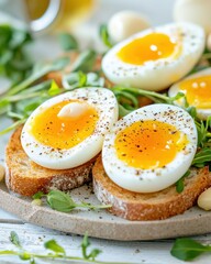 Cooking soft-boiled eggs on toast cozy kitchen food bright atmosphere close-up culinary art