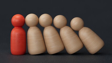 Standing out from the crowd. Success, Individuality, uniqueness, leadership.leader teamwork and success.3D rendering on black background.