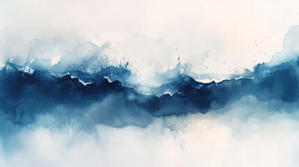 Serene blue watercolor landscape with gentle waves and soft textures