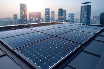 Fototapeta premium Solar Panels on a Rooftop in a Modern City