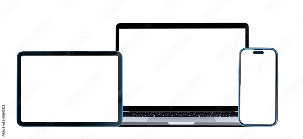 Canvas Prints set of smart devices smartphone, tablet and laptop with blank screen isolated on transparent backgro
