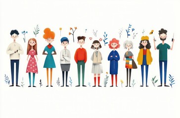 Fototapeta premium Hand-Drawn Illustration of Various Ages of Men and Women