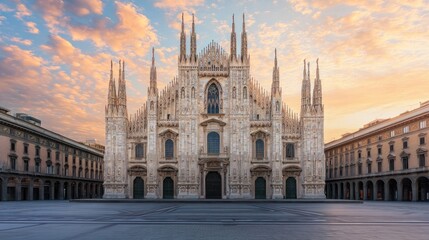 Naklejka premium Majestic Duomo di Milano at Sunrise: A Breathtaking View of Milan's Iconic Cathedral