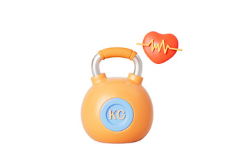 3d rendering fitness title kettlebells and heartbeat